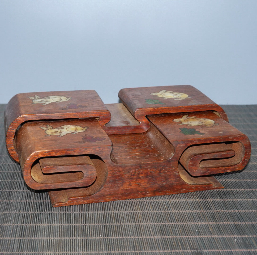 Pear wood inlaid color shell double-layer base pen holder