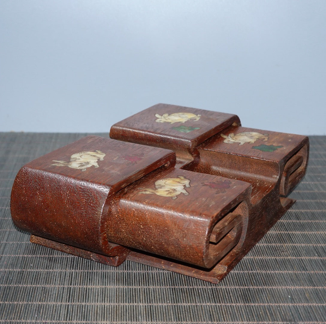 Pear wood inlaid color shell double-layer base pen holder