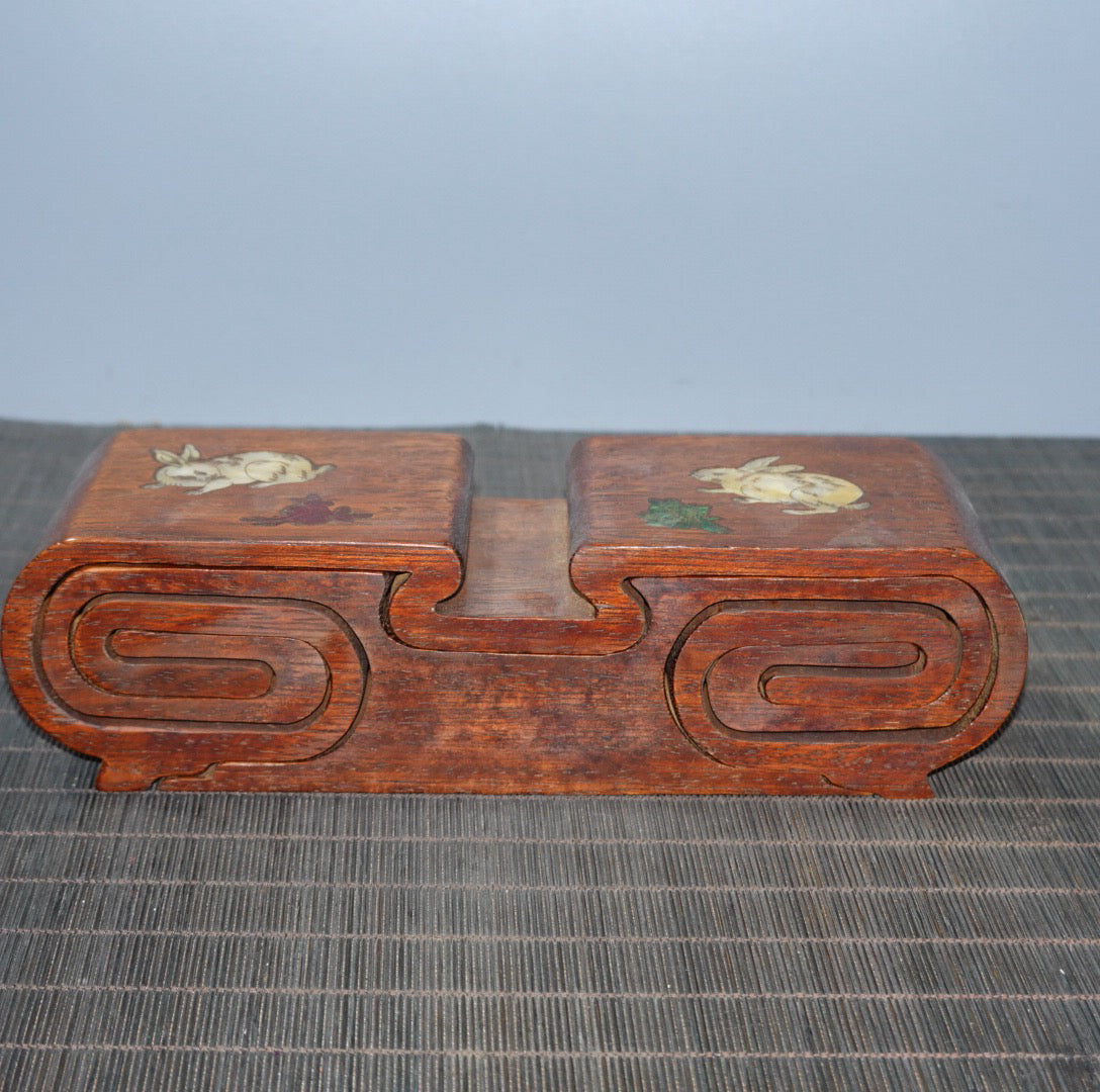 Pear wood inlaid color shell double-layer base pen holder