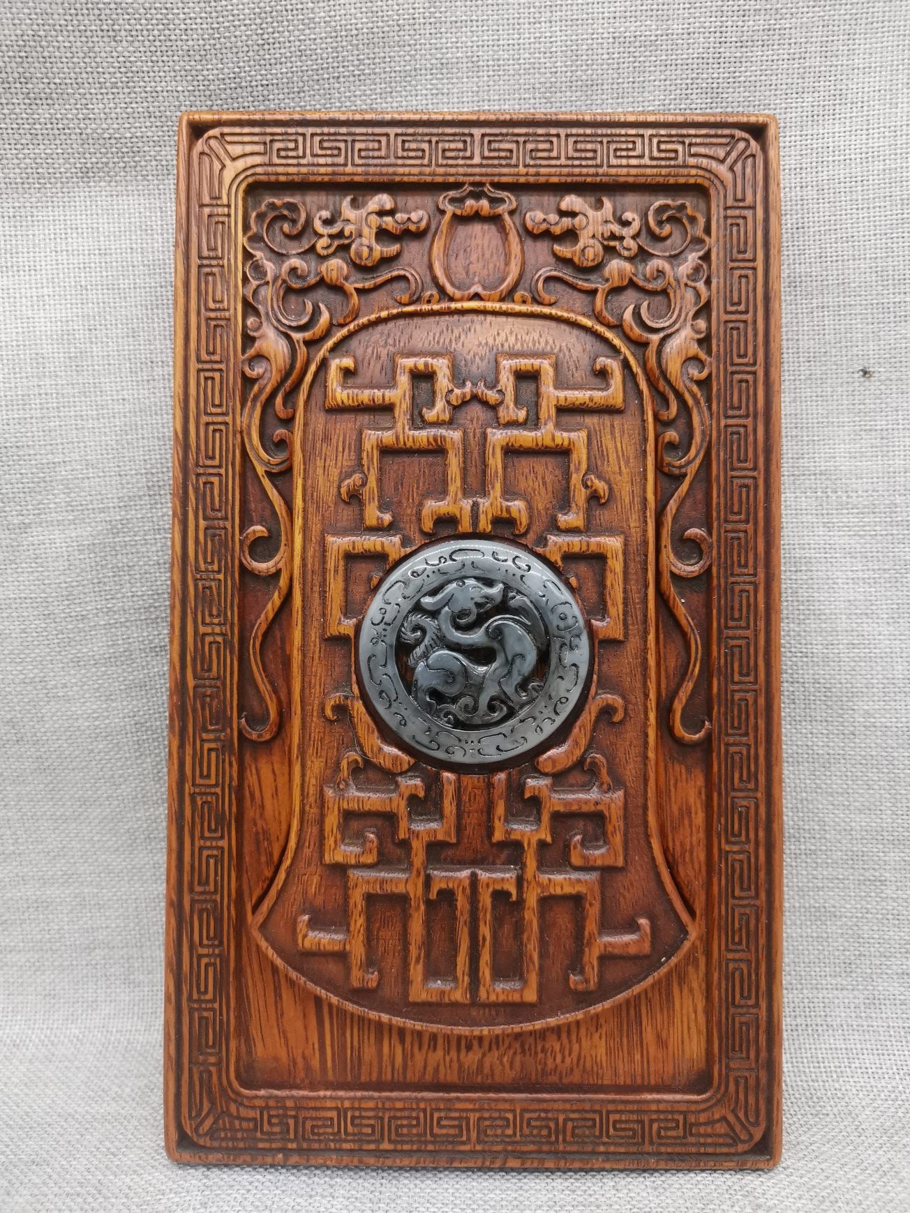 Pear wood inlaid jade inkstone