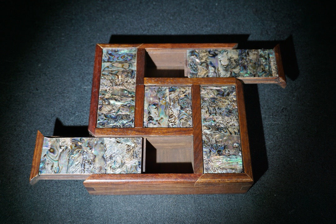 Chinese antique rosewood five open jewelry box