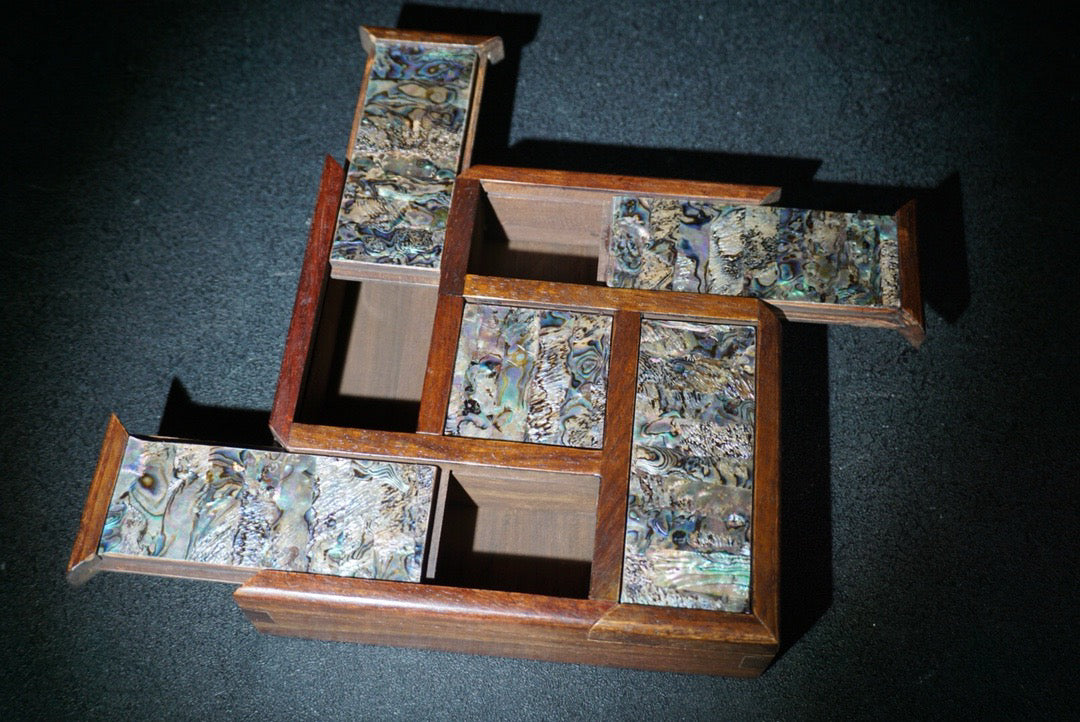 Chinese antique rosewood five open jewelry box