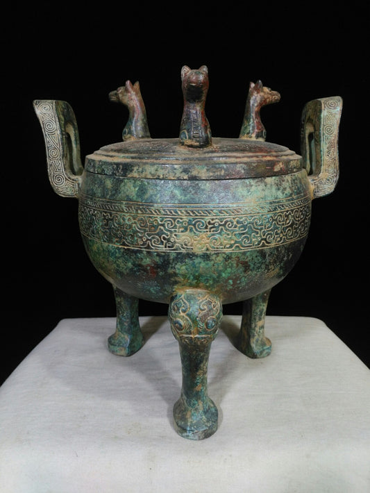 Chinese antique "Three Horse Headed Round Cauldron"