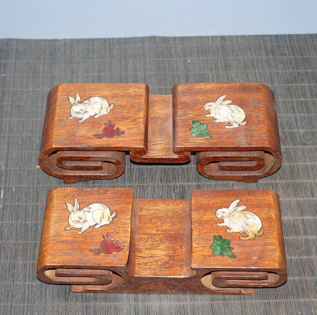 Pear wood inlaid color shell double-layer base pen holder