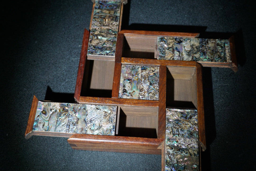 Chinese antique rosewood five open jewelry box