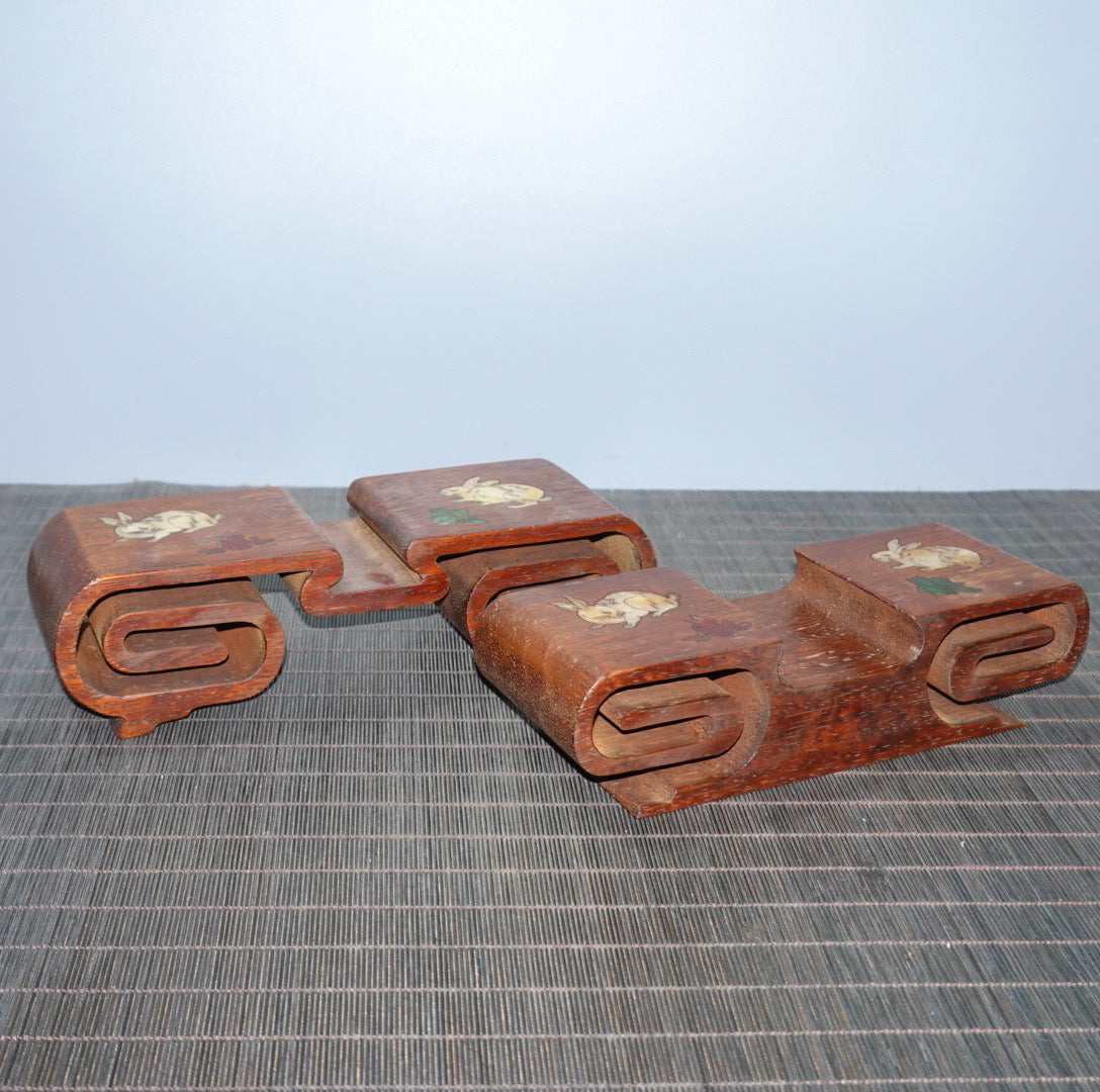 Pear wood inlaid color shell double-layer base pen holder