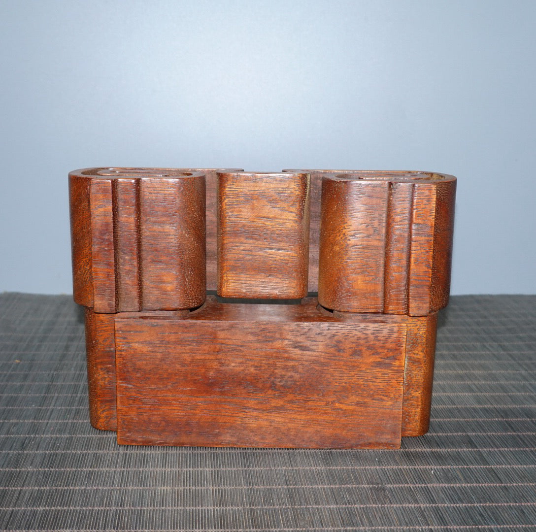 Pear wood inlaid color shell double-layer base pen holder