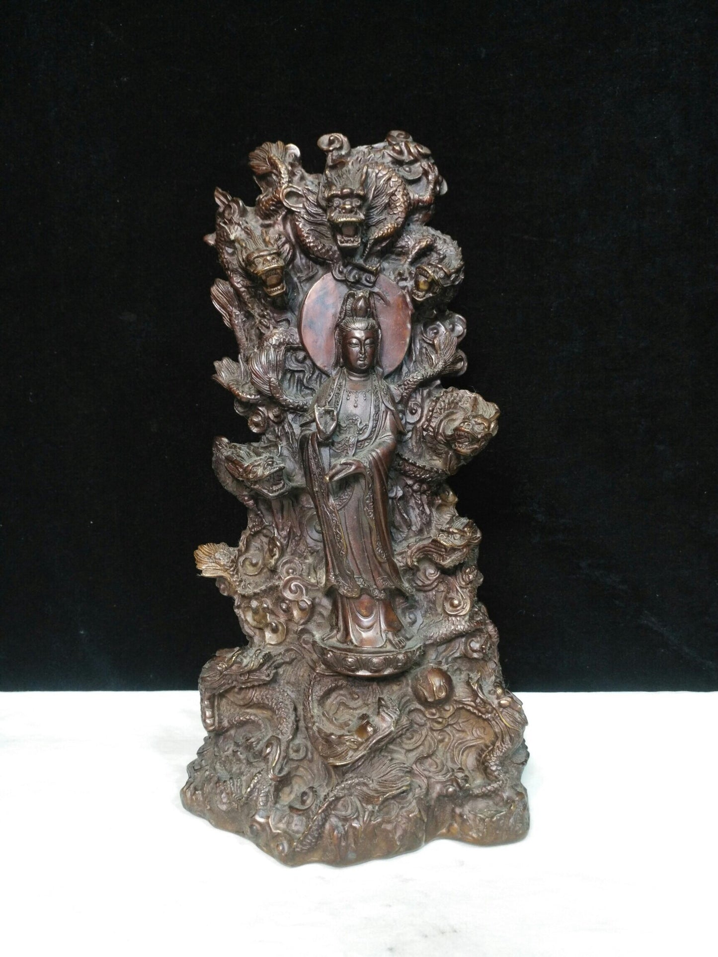 Chinese antique pure copper "Nine Dragon Guanyin Bodhisattva"