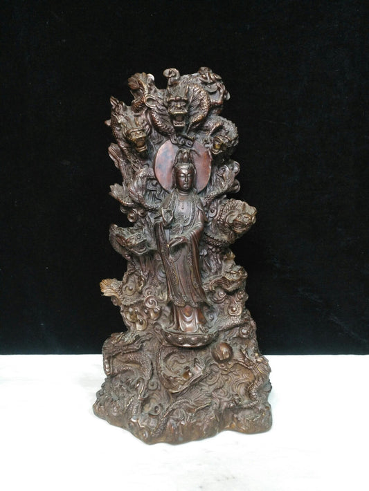 Chinese antique pure copper "Nine Dragon Guanyin Bodhisattva"