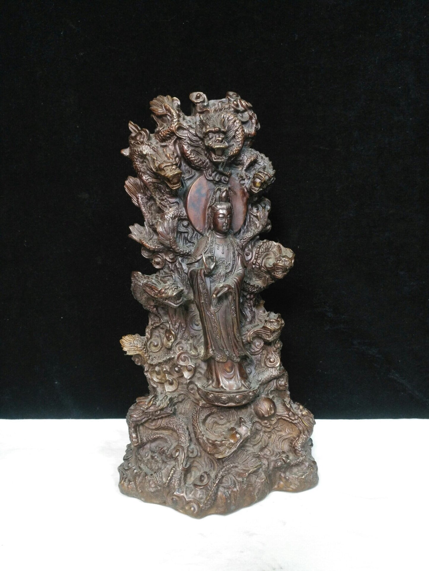Chinese antique pure copper "Nine Dragon Guanyin Bodhisattva"