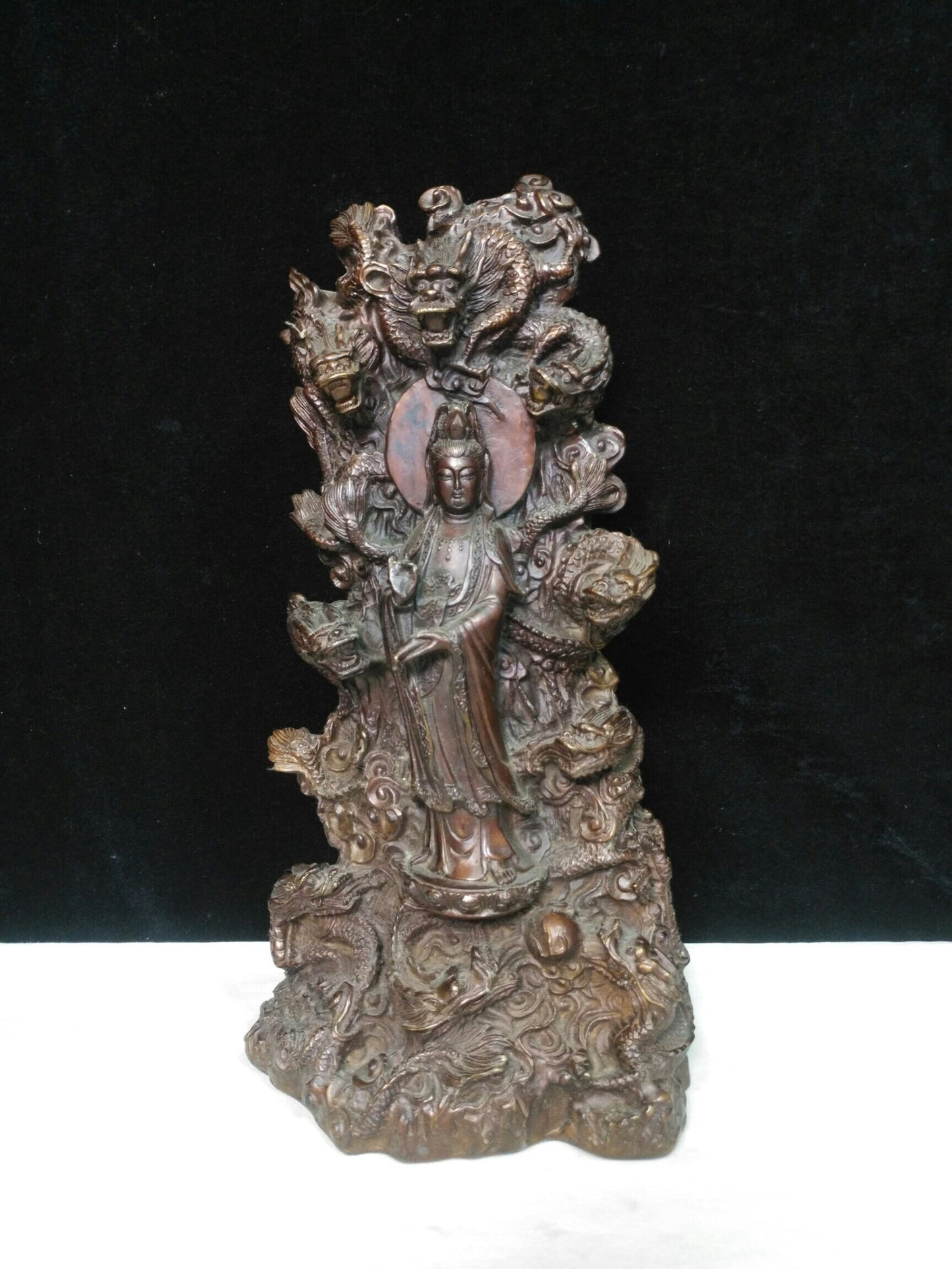 Chinese antique pure copper "Nine Dragon Guanyin Bodhisattva"