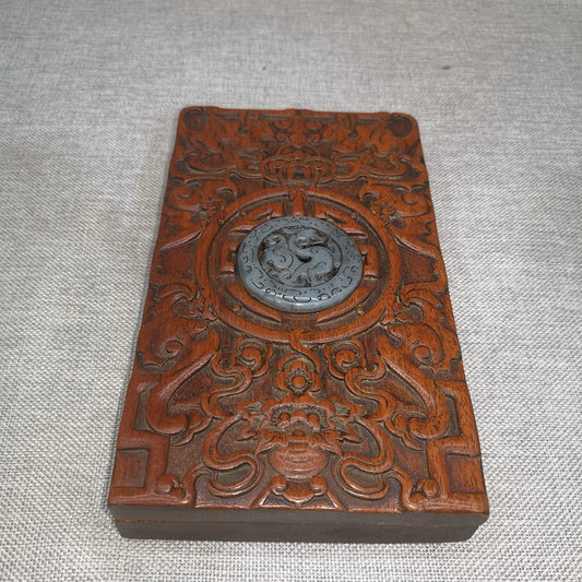 Pear wood inlaid jade inkstone