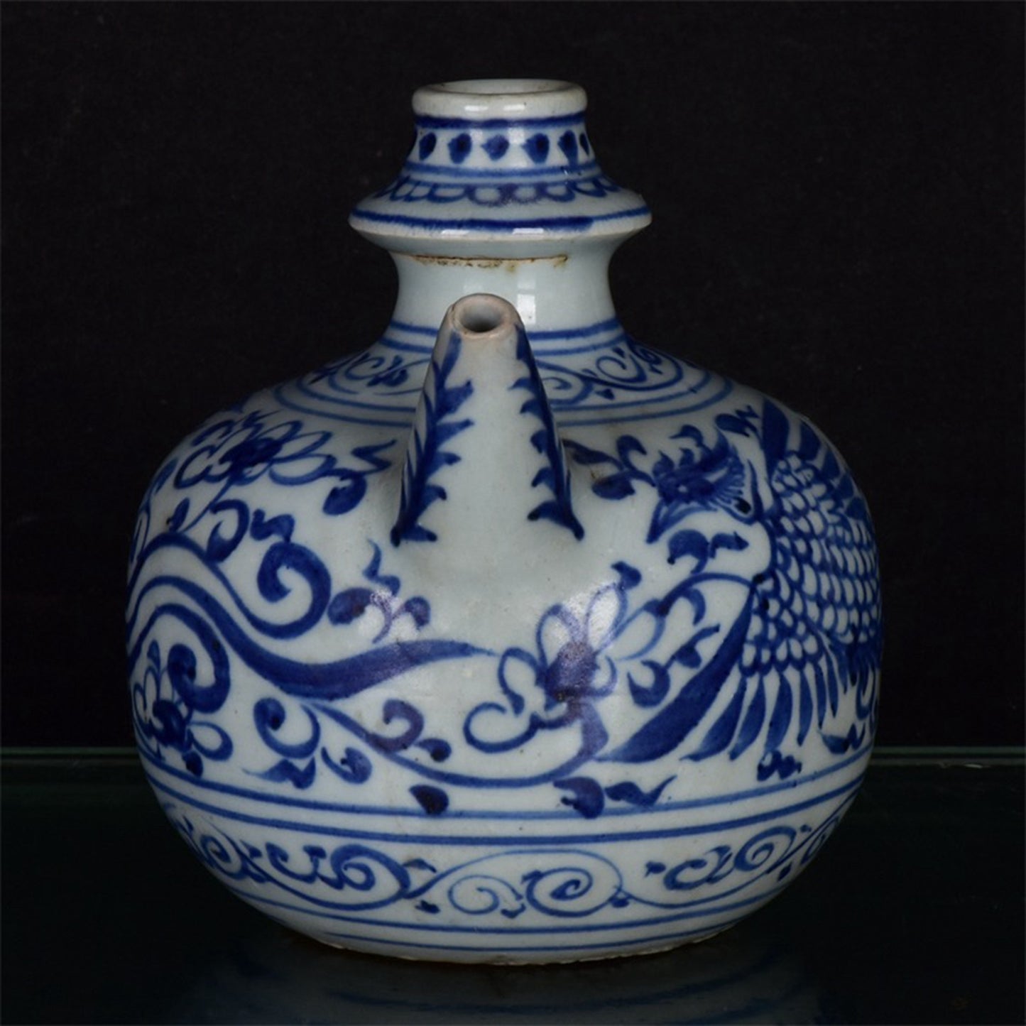 Chinese antique blue and white phoenix patterned vase with tangled branches