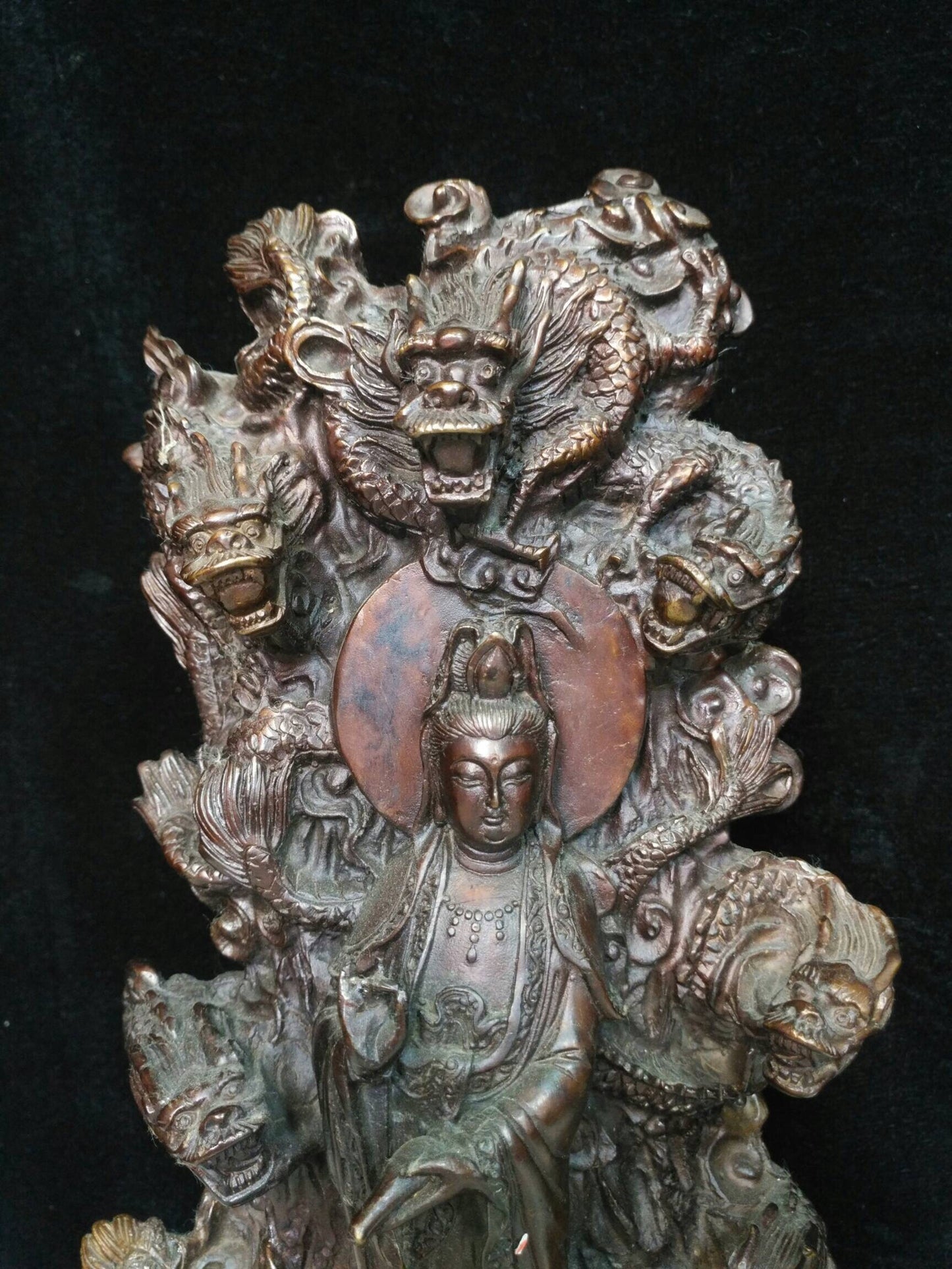 Chinese antique pure copper "Nine Dragon Guanyin Bodhisattva"