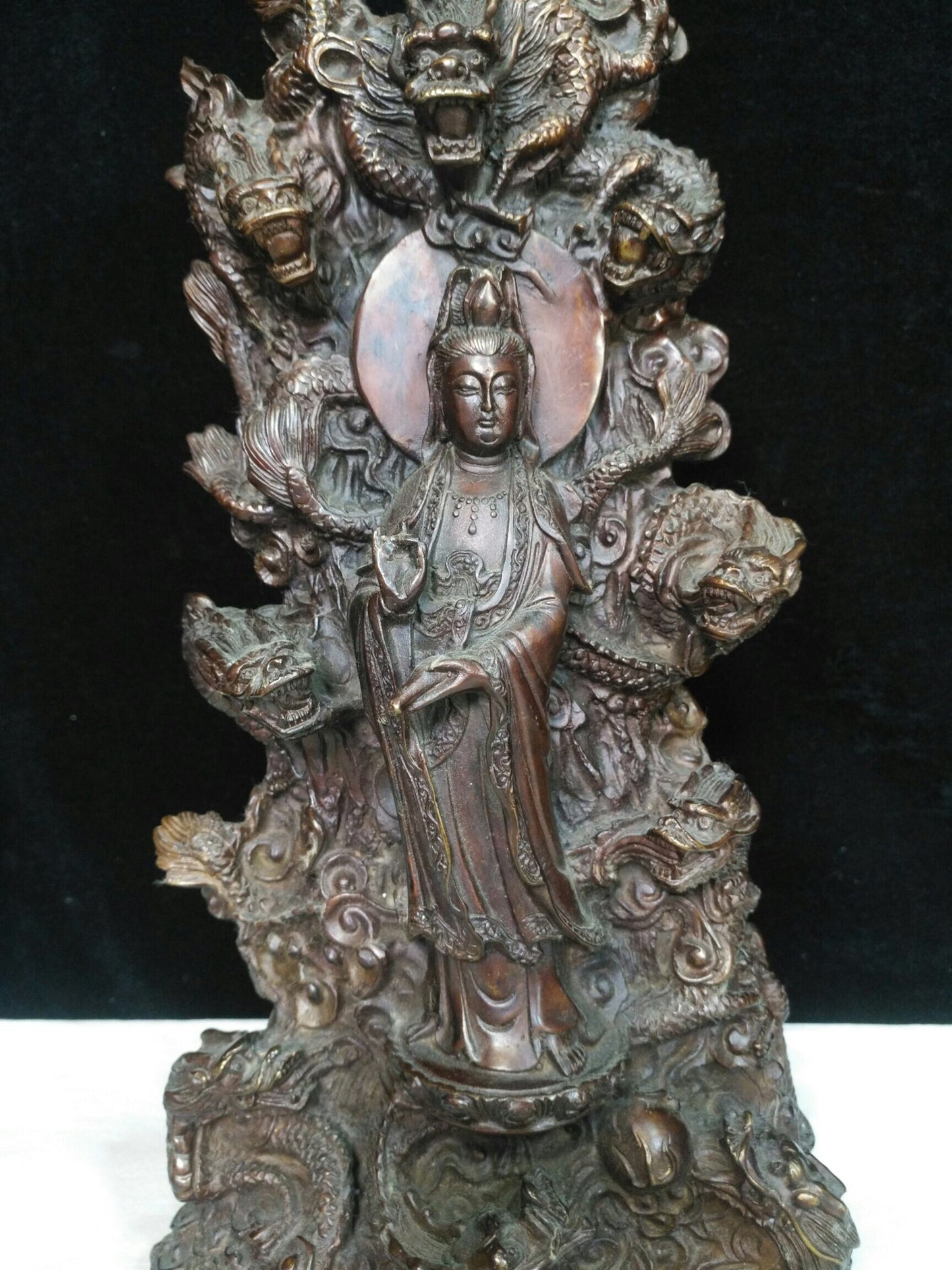 Chinese antique pure copper "Nine Dragon Guanyin Bodhisattva"