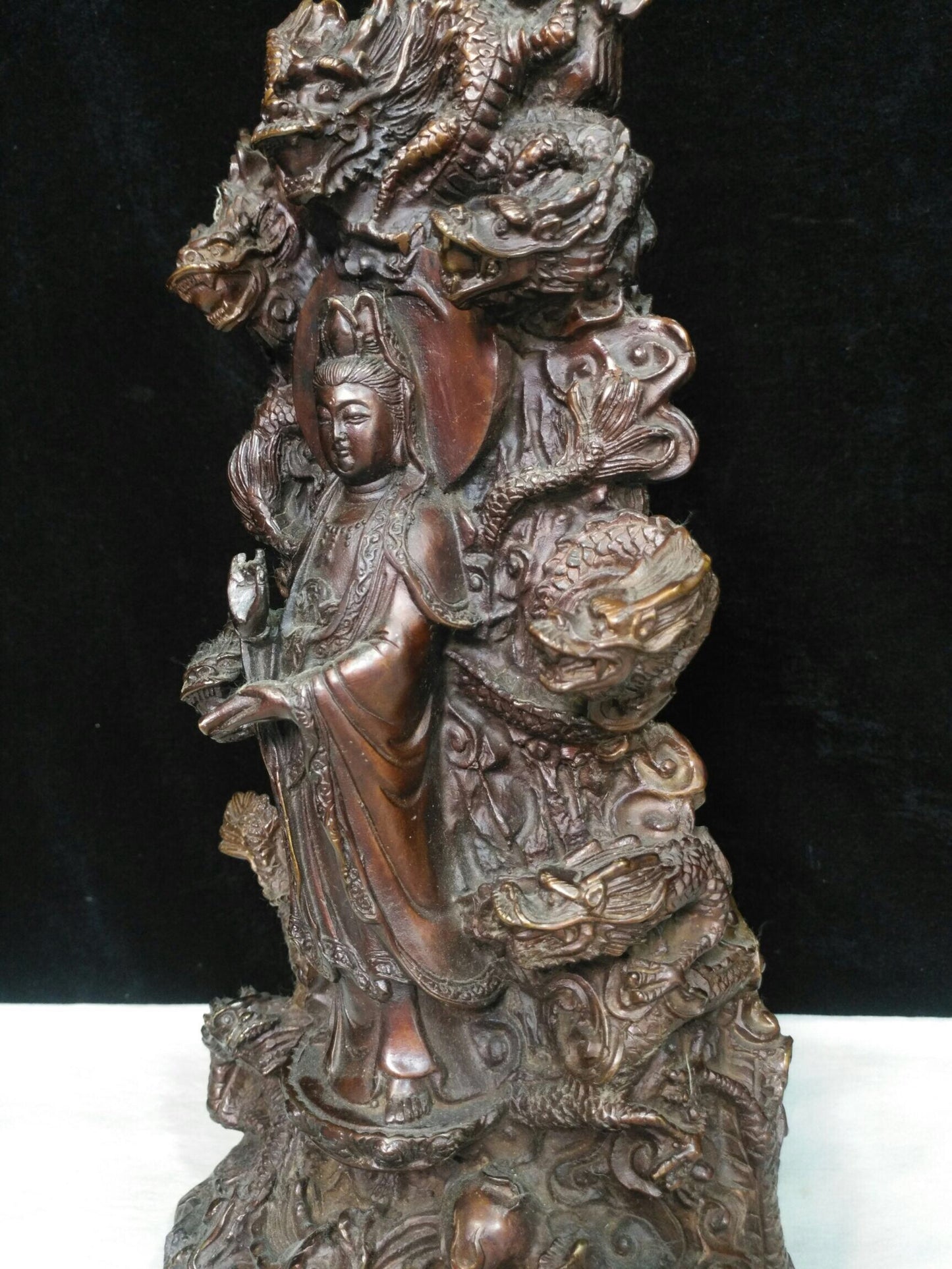 Chinese antique pure copper "Nine Dragon Guanyin Bodhisattva"