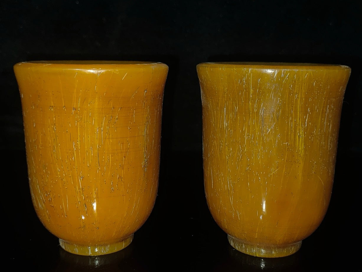 A pair of Chinese antique ox horn cups