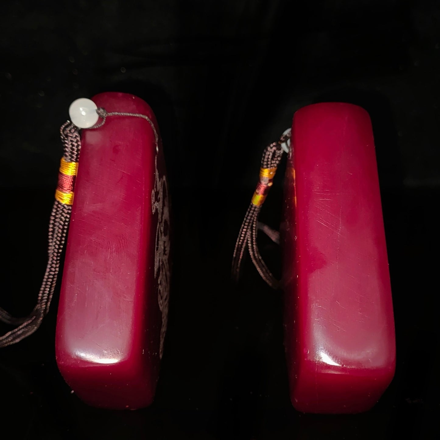 Chinese Antique Red Field, Yellow Dragon and Phoenix Seal