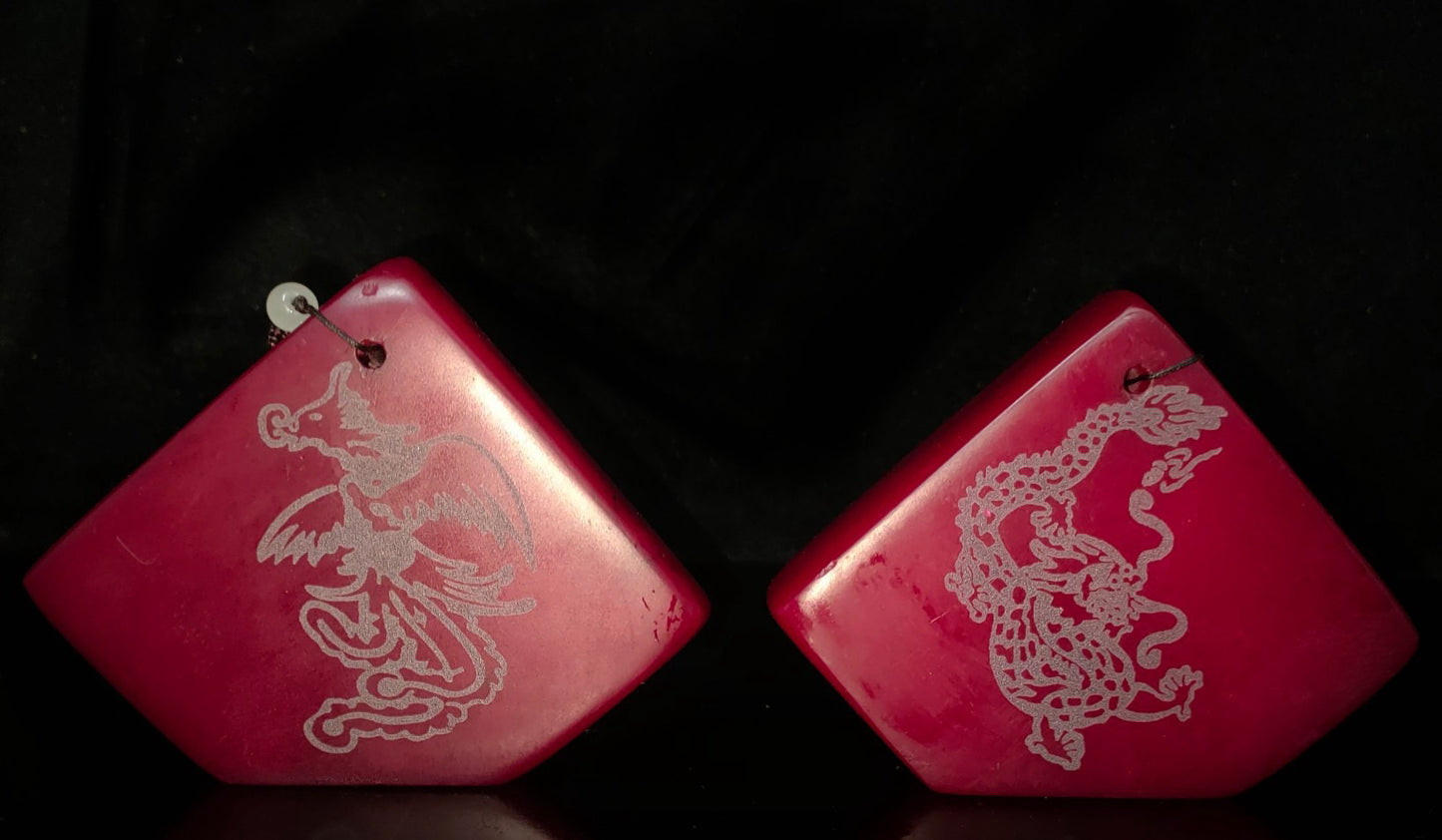 Chinese Antique Red Field, Yellow Dragon and Phoenix Seal