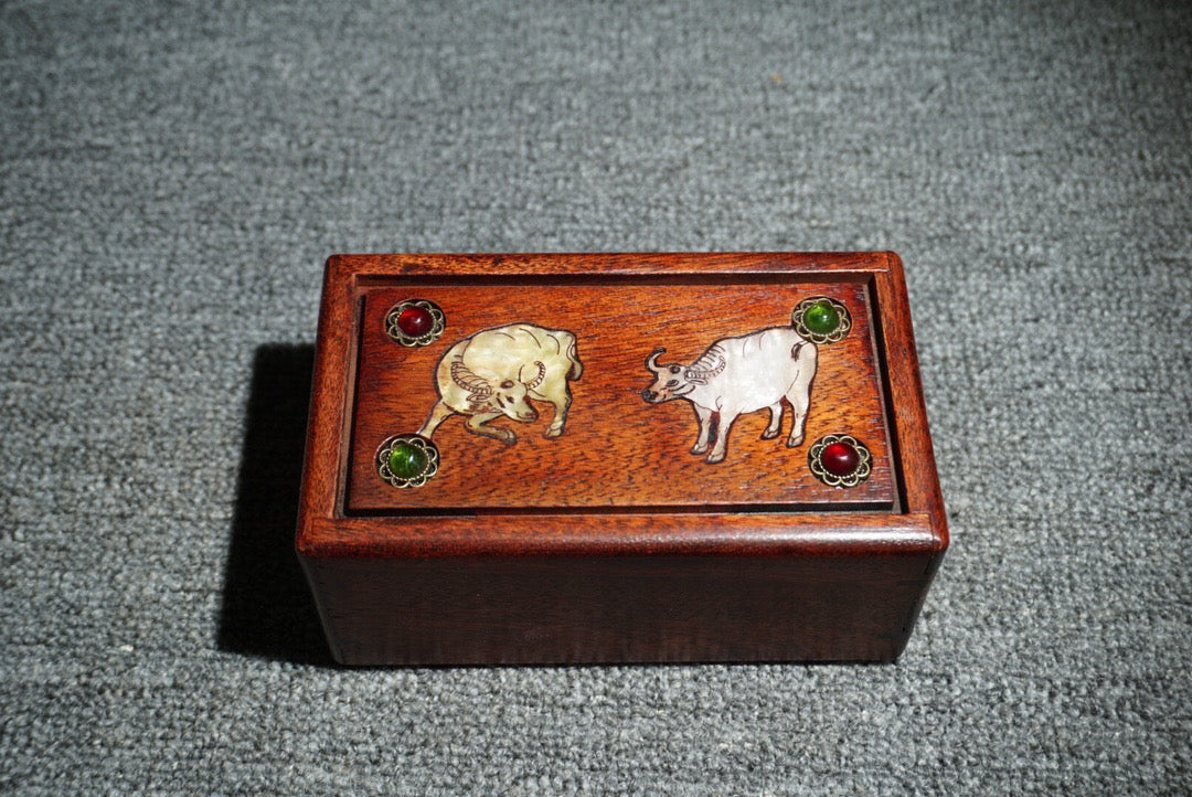 Chinese antique rosewood inlaid shell mechanism box