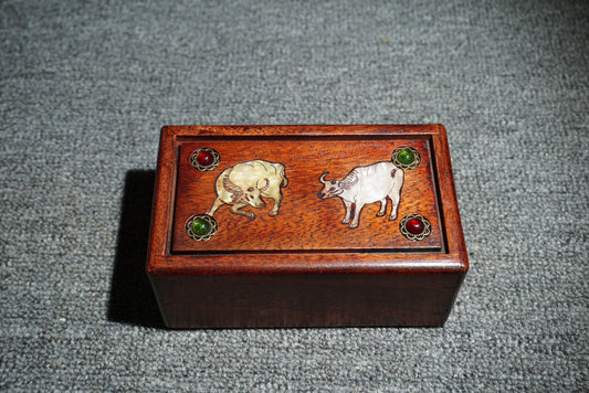 Chinese antique rosewood inlaid shell mechanism box