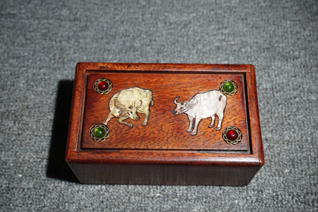 Chinese antique rosewood inlaid shell mechanism box