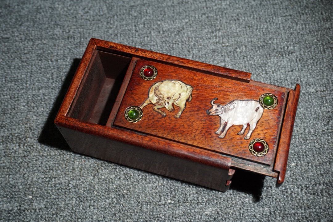 Chinese antique rosewood inlaid shell mechanism box