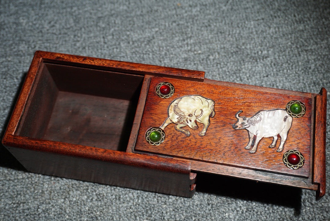 Chinese antique rosewood inlaid shell mechanism box