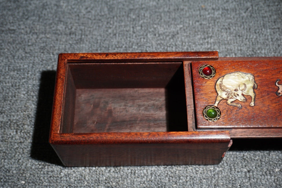 Chinese antique rosewood inlaid shell mechanism box