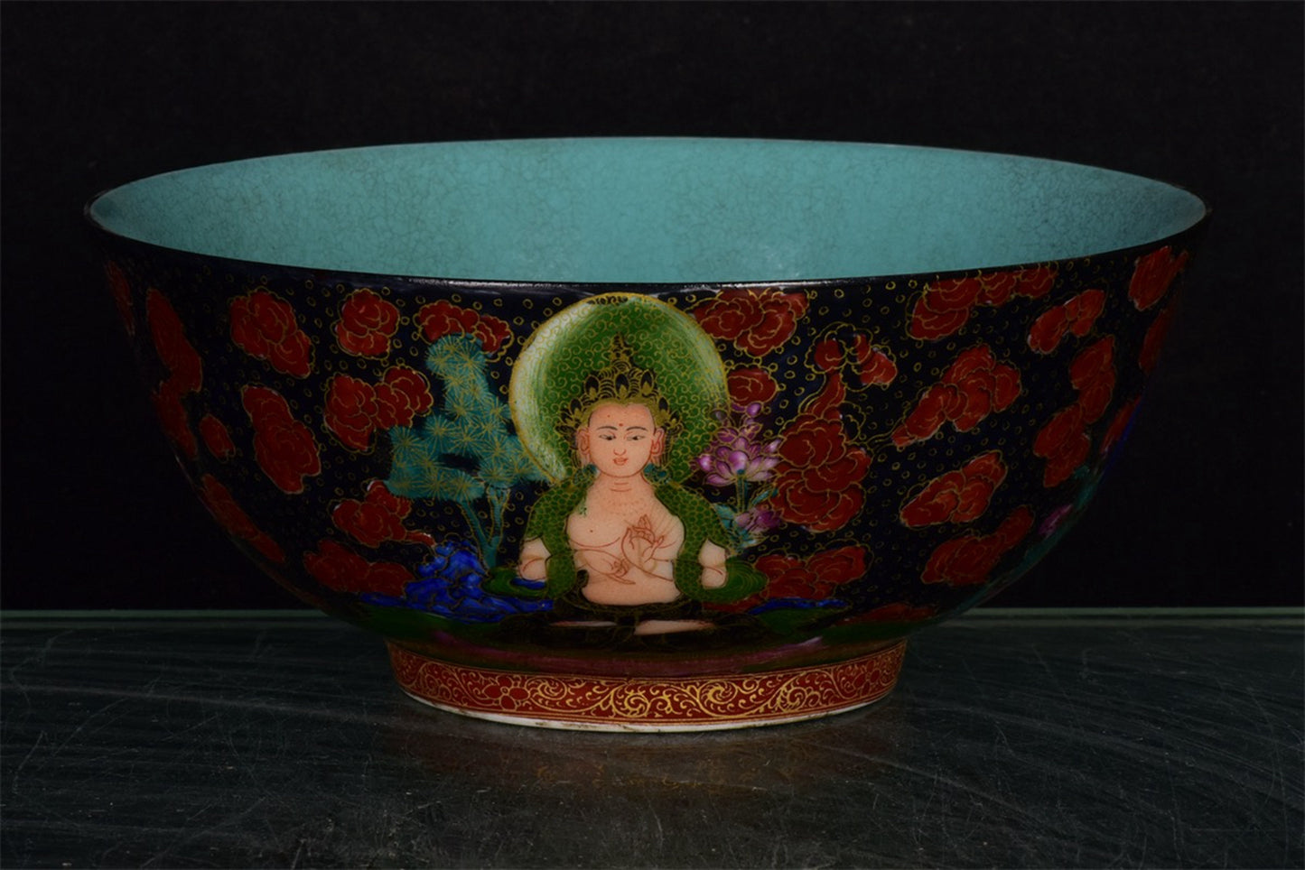 Chinese antique black gold glazed Tangka bowl