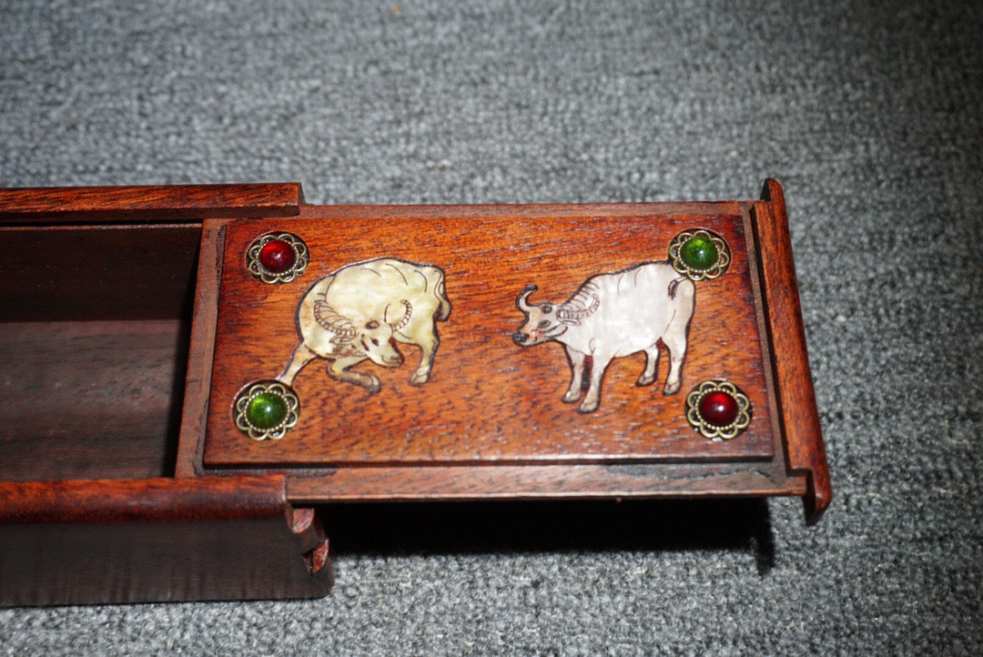 Chinese antique rosewood inlaid shell mechanism box