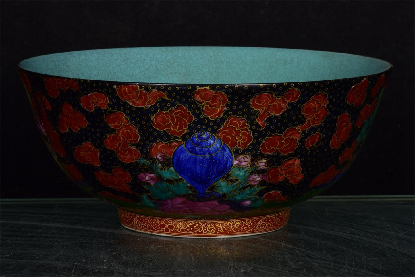 Chinese antique black gold glazed Tangka bowl