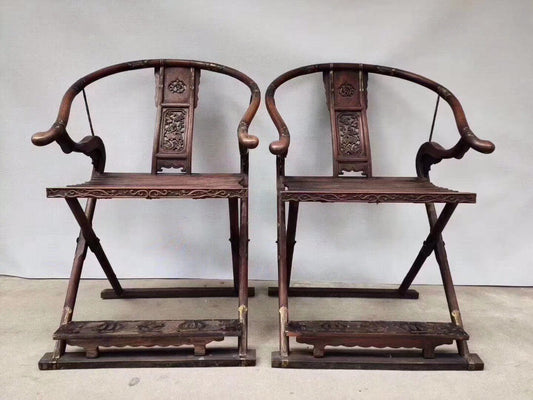 A pair of Chinese antique rosewood folding chairs