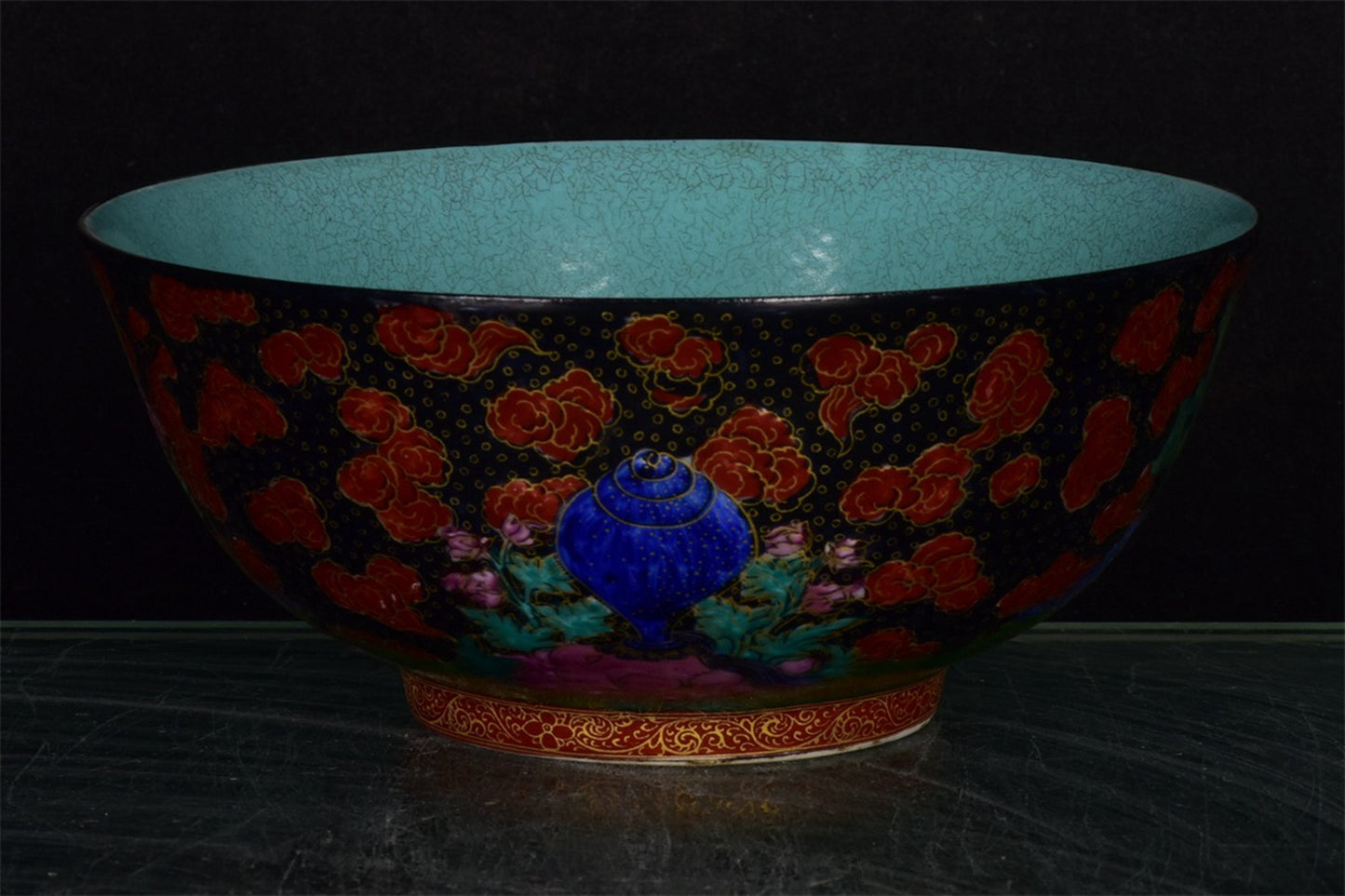 Chinese antique black gold glazed Tangka bowl
