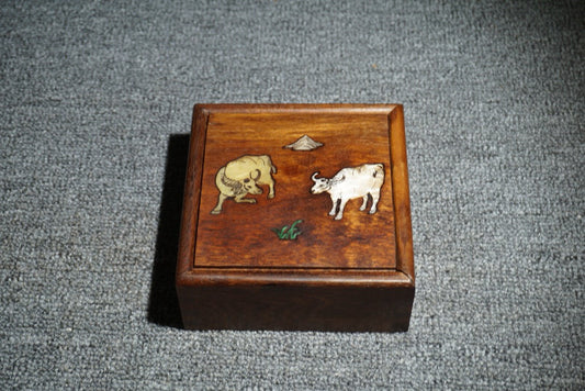 Chinese antique rosewood inlaid shell sliding box