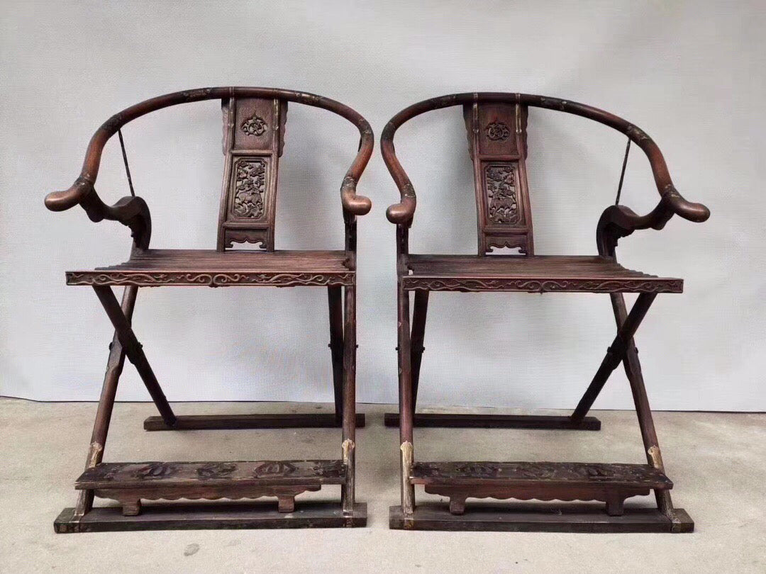 A pair of Chinese antique rosewood folding chairs