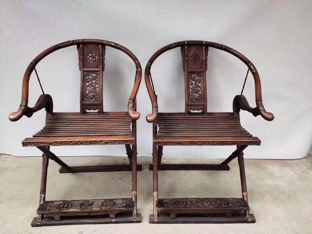 A pair of Chinese antique rosewood folding chairs