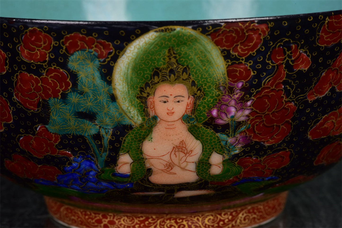 Chinese antique black gold glazed Tangka bowl