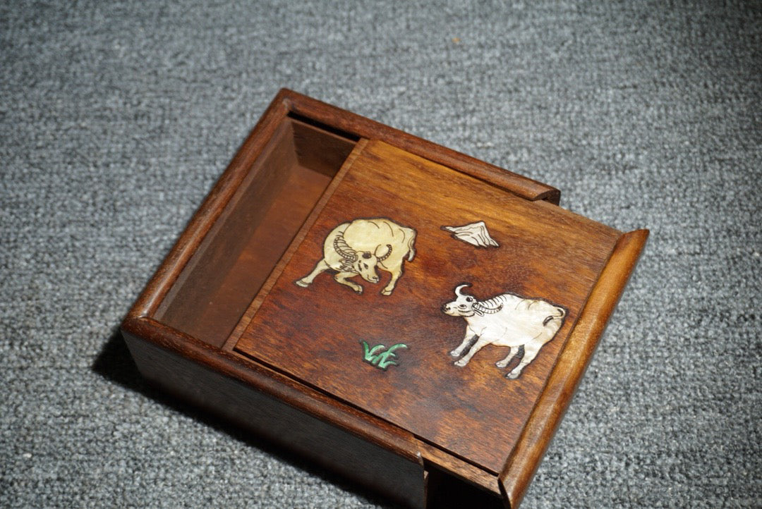 Chinese antique rosewood inlaid shell sliding box