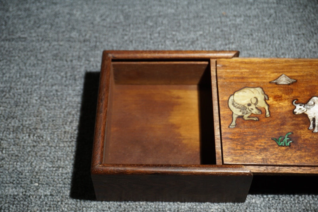 Chinese antique rosewood inlaid shell sliding box