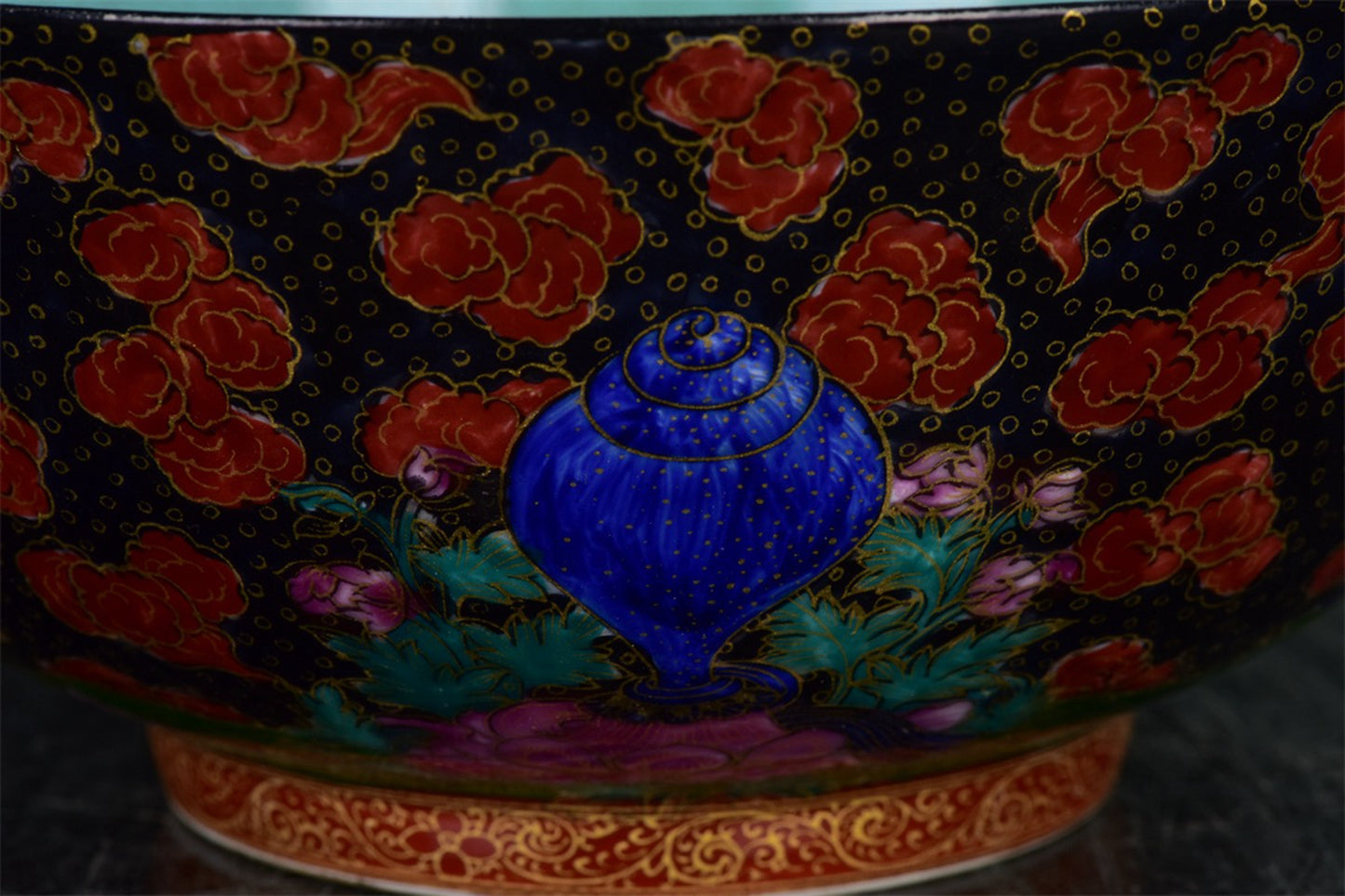 Chinese antique black gold glazed Tangka bowl