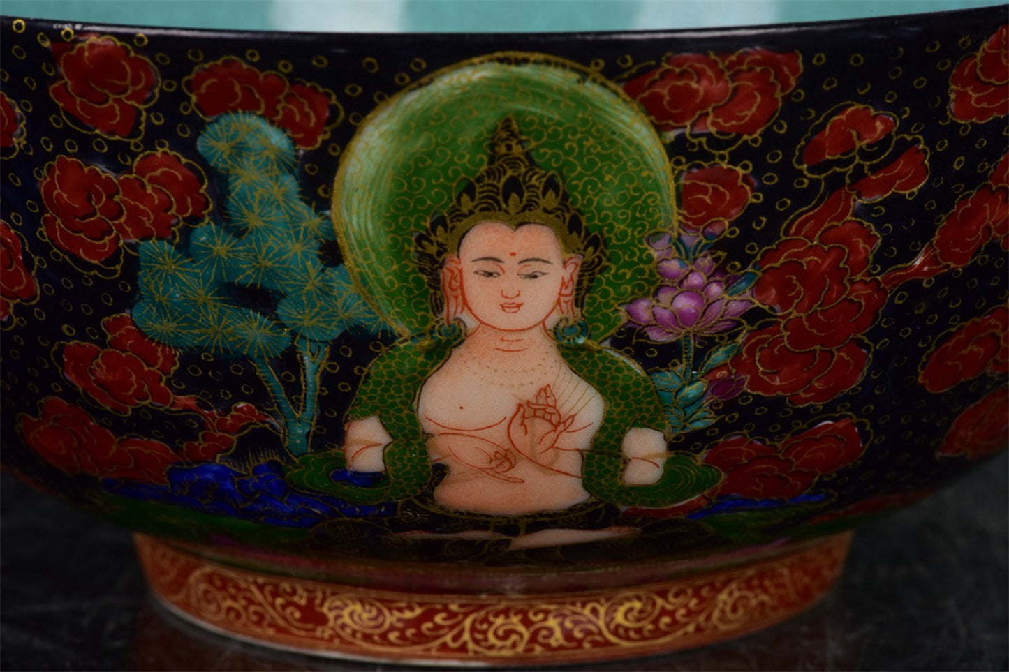 Chinese antique black gold glazed Tangka bowl