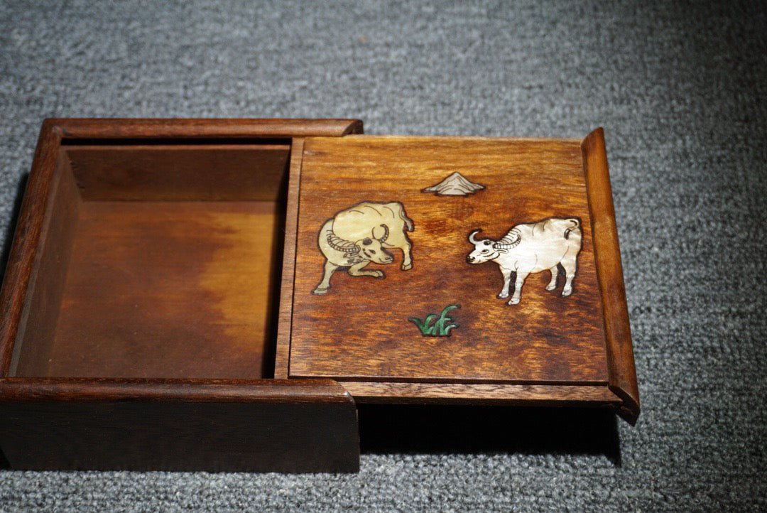 Chinese antique rosewood inlaid shell sliding box
