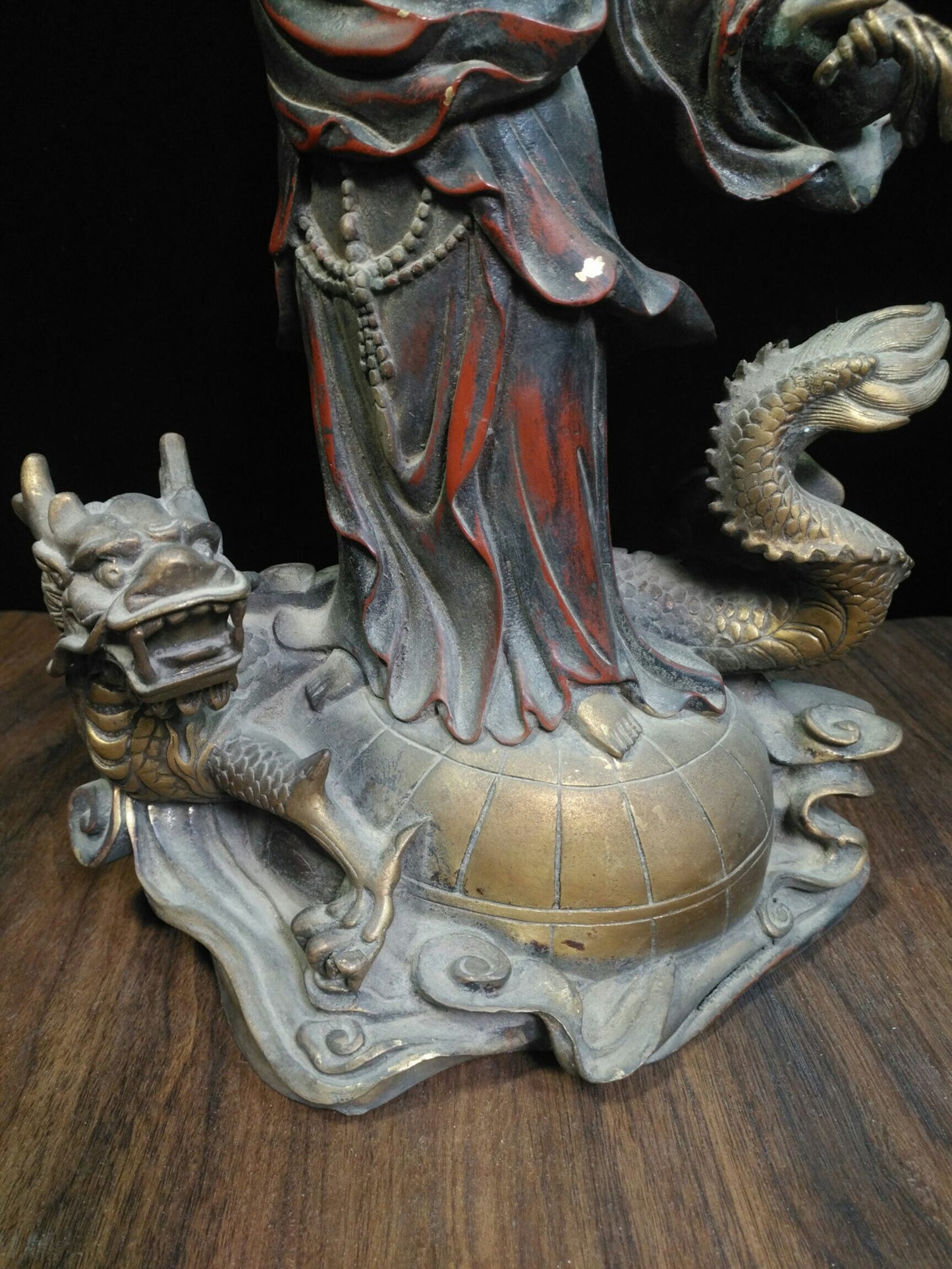 Chinese antique pure copper [Dragon Riding Guanyin Bodhisattva]