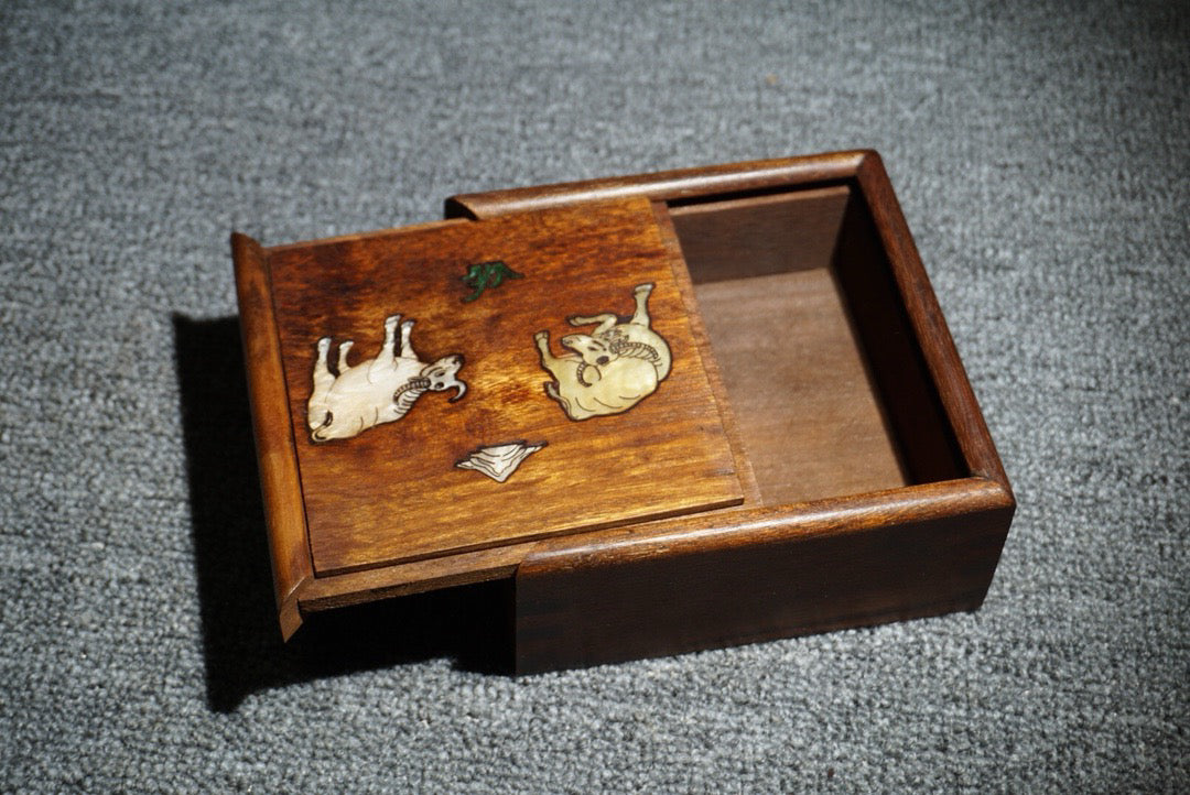 Chinese antique rosewood inlaid shell sliding box