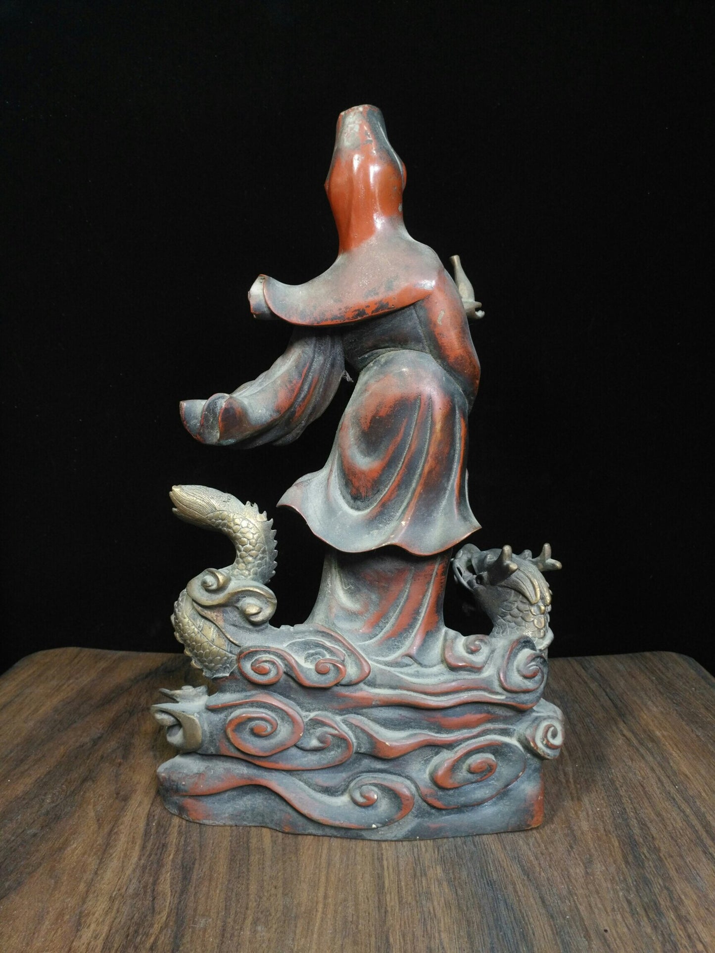 Chinese antique pure copper [Dragon Riding Guanyin Bodhisattva]