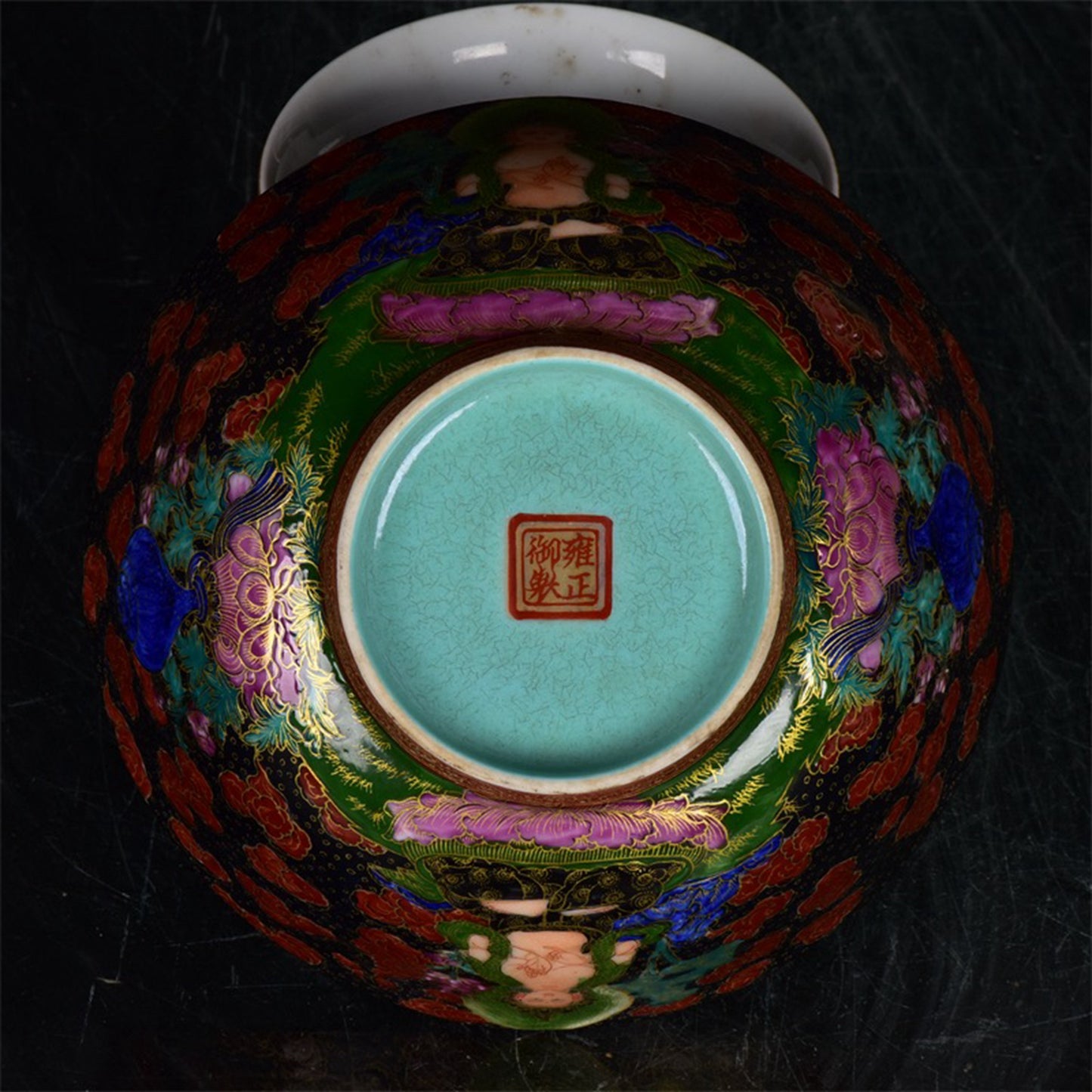 Chinese antique black gold glazed Tangka bowl