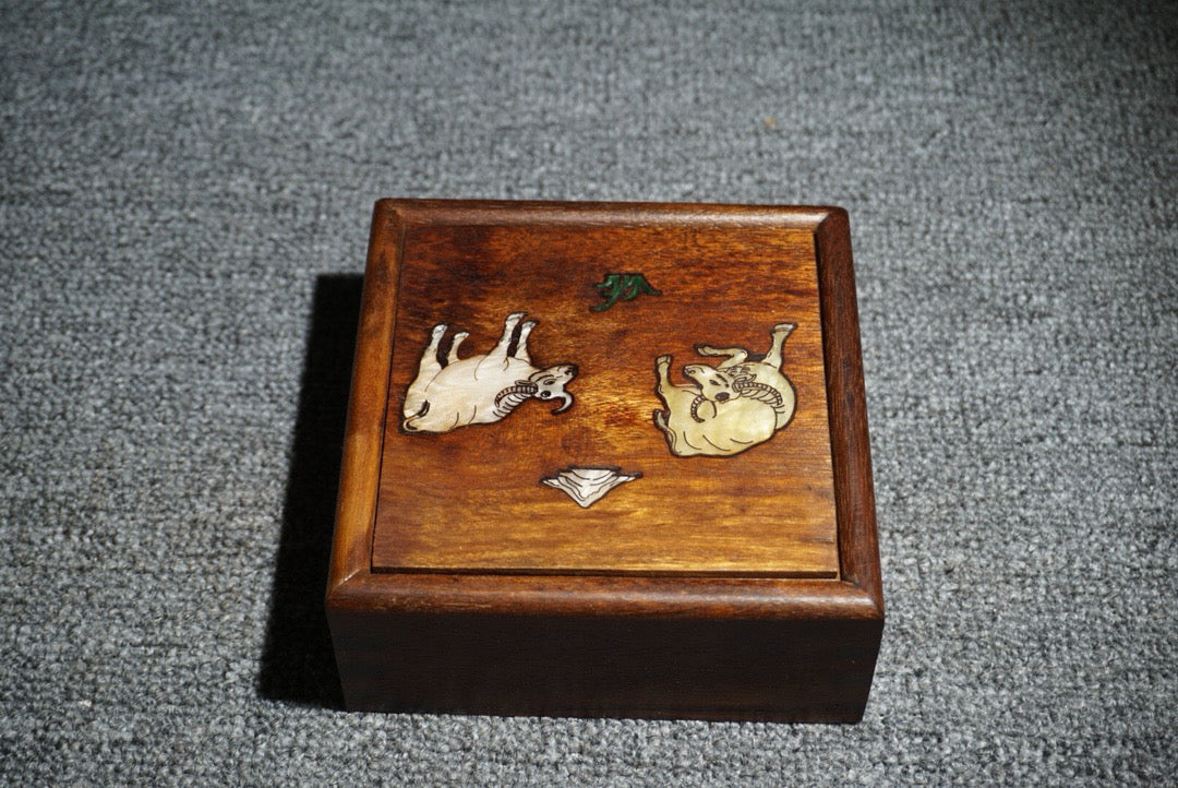 Chinese antique rosewood inlaid shell sliding box