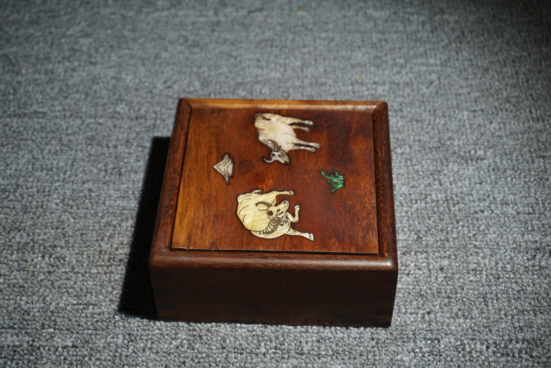 Chinese antique rosewood inlaid shell sliding box