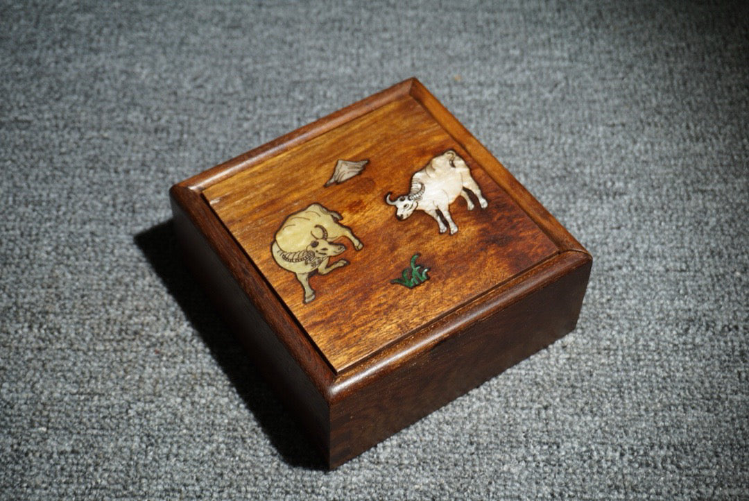 Chinese antique rosewood inlaid shell sliding box